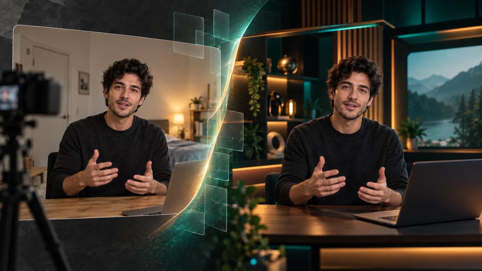 Creator transforming an ordinary room recording into a polished virtual studio